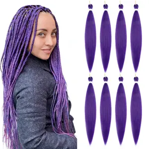 Purple Braiding Hair 24inch/26inch/28inch/30inch 4 Packs Pre Stretched Braiding Hair Extension For Braids Hot Water Setting Yaki Synthetic Crochet Braiding Hair