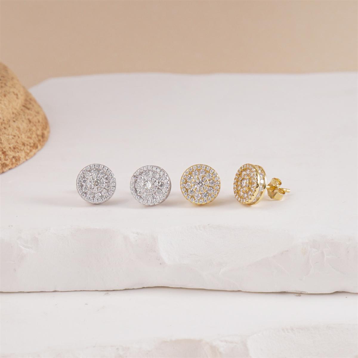 Delzzad 18K Gold-Plated Hip Hop Bling Out Circular Stud Earrings Lab-Created Moissanite Stud Earring S925 Sterling Silver Moissanite Jewelry Perfect Birthday Mother’s Day Christmas Gift for Men Women Wedding Set