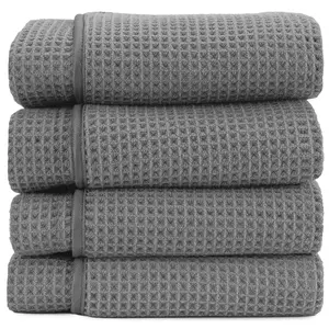 AURA by S&T INC. Waffle Bath Towels, Extra Large, Absorbent Microfiber for Home, Yoga, and Gym, Waffle Weave, 30 Inches x 60 Inches, 420gsm, 4 Pack, Grey