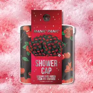 Satin-Lined Waterproof Shower Cap with Cherries & Bows Design for Bathroom Use