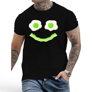 Breakfast Themed Funny T-Shirt – Green Eggs and Bacon Smiley Face Print