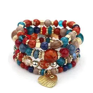The Autumn Grace Stack Bohemian-Inspired Earthy Autumn Tones with Gold Accents Comfort Stretch 18 cm Stacked Bracelet Set for Everyday Wear