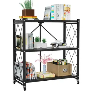 Lifetime Home Metal Foldable Storage Shelf RackCollapsible Shelving Display Lightweight Waterproof BlackSpace Saving Durable Versatile for Kitchen Pantry UseModern Shoe Organizer 360 Degree Mobility 90 lbsCapacity