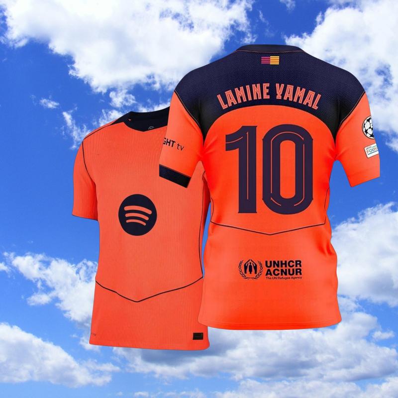 8# Pedri 25 26 Third Away Kit Orange Short Sleeve Soccer Jersey Fans Version