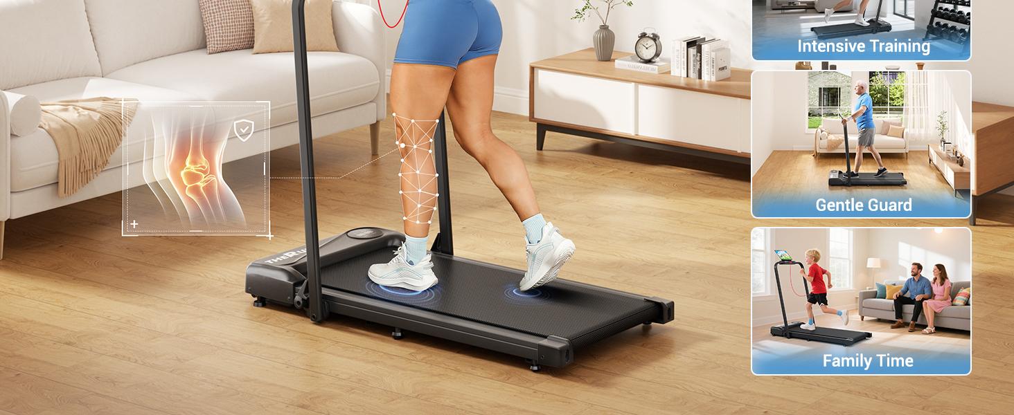 THERUN Foldable Walking Pad Treadmill, with/without Handle, Low-Noise Motor 300 lbs Load Shock Absorption LED Display & Remote Control Compact Treadmill for Home & Office Exercise