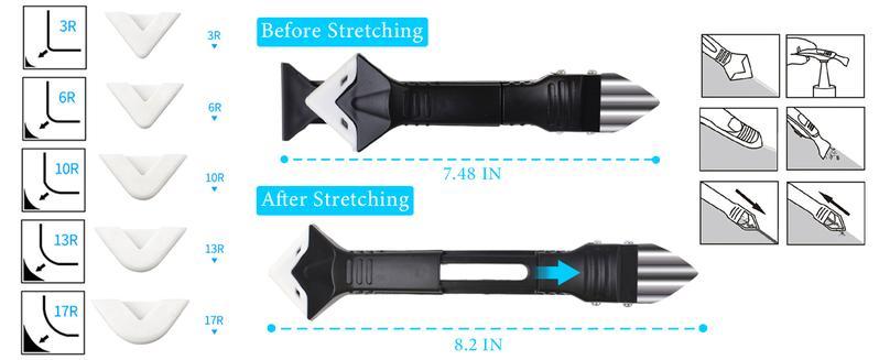 11-Piece Silicone Caulking Tool Set 3-in-1 Grout Removal & Caulk Finishing Tools with Stainless Steel Head Easy Caulk Remover & Scraper for Kitchen Bathroom Windows DIY Home Repair