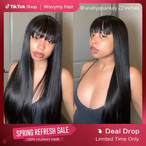 Wavymy Breathable Cap Wear Go Realistic Glueless Blunt Cut Straight Wig With Bangs Natural Minimalist Long Wig 100% Human Hair