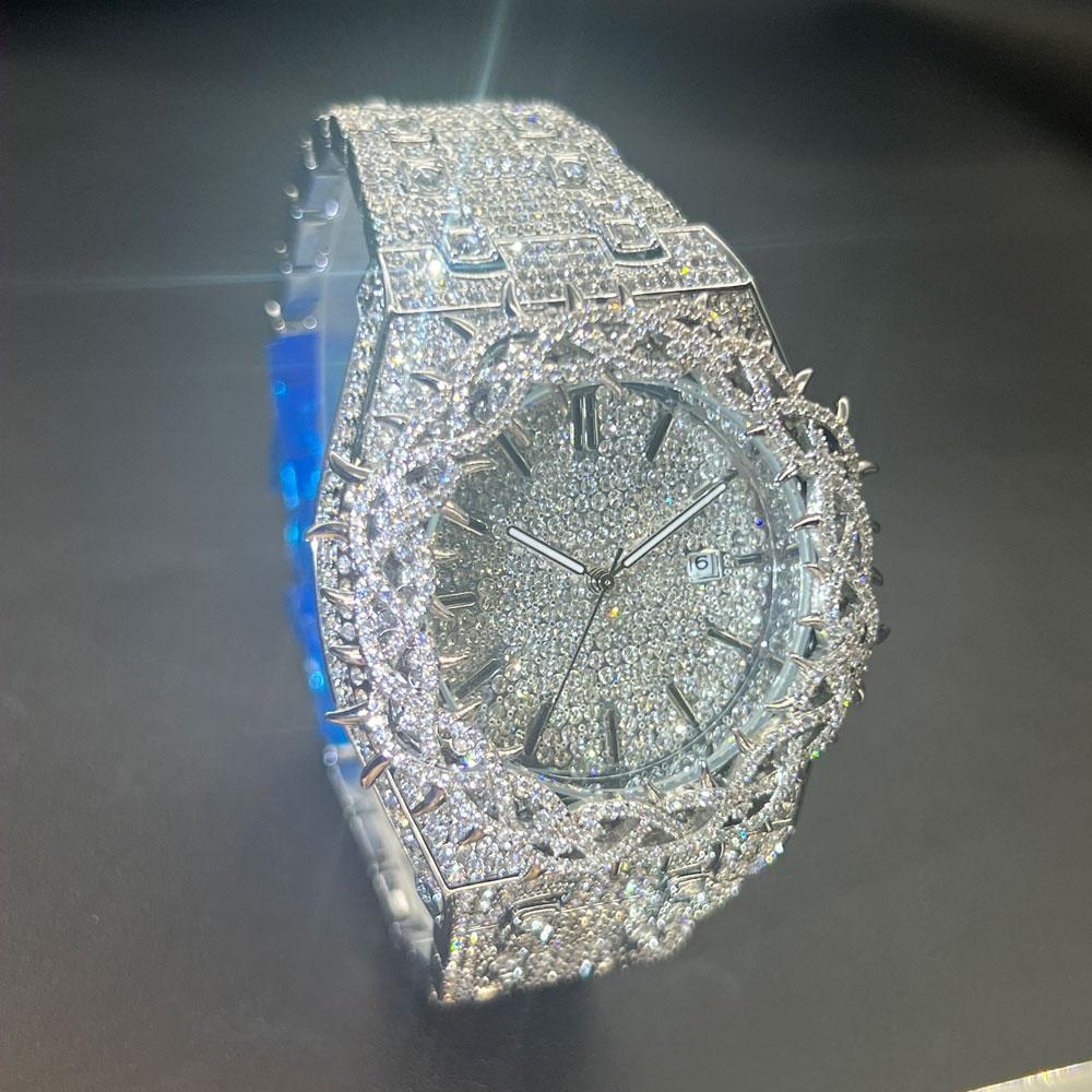 Iced Diamond Wristwatch Man Watch For Men Luxury Thorn Crown Quartz Watches Fashion Hip Hop Iced Diamond Wristwatch Man Watch For Men Luxury Thorn Crown Quartz Watches Fashion Hip Hop