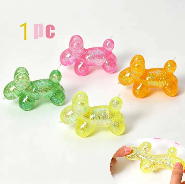 1PC Soft Squishy Sequin Little Dog Stress Balls for Girls and Boys, Stress Ball Squishies, Cute Animal Squeeze Sensory Toys, Stretch and Squeeze Sugar Ball Sequin Little Dog Squishy Toys for Kids, Party Favors, Easter Basket Stuffers
