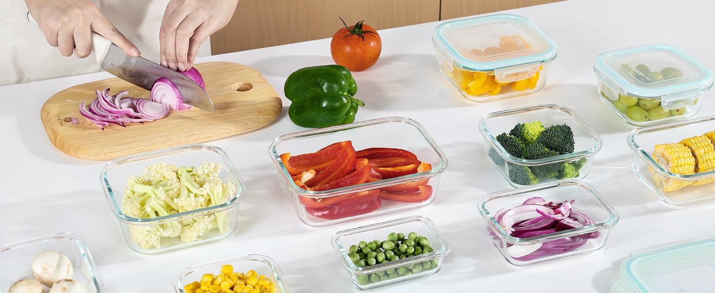 【Spring Sale】Vtopmart 18 Pack Glass Food Storage Containers with Lids -Stackable Design for Kitchen Utensils Oven Microwave Freezer Dishwasher Kitchenware  Square Fridge Organizers Insulated Lunch Compartment Grey Rectangle
