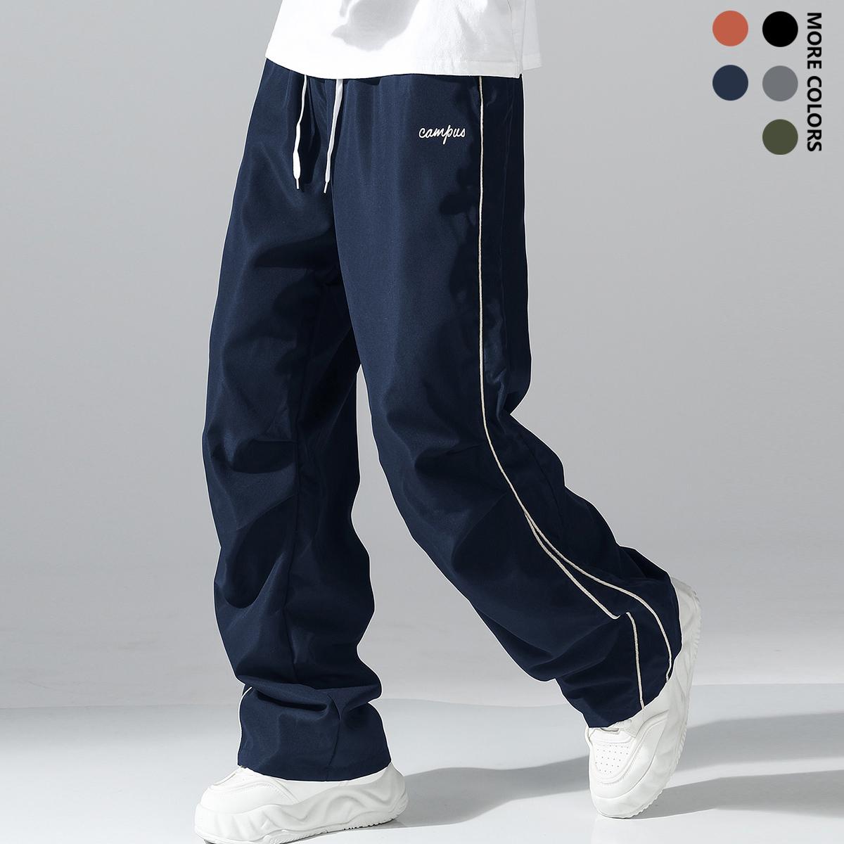 3-piece set of men's sports jogging pants, side striped decorative pants, straight leg loose sports pants, comfortable, breathable, lightweight pants suitable for daily leisure sports