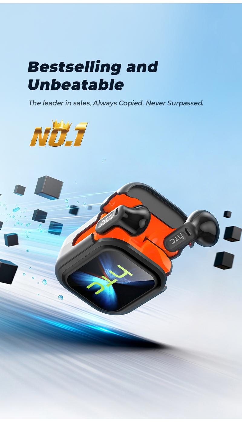 ”Khaby Lame“hTC NE20 AI Translation Wireless Earbuds,Translator 134 Languages Bluetooth Headphones,LCD Full Color Display Screen Charging Case Ear Buds with MIC