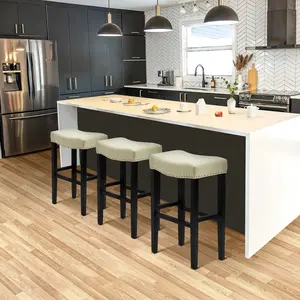 Bulmon 29" Upholstered Saddle Seat Black Bar Stool (Set of 3)