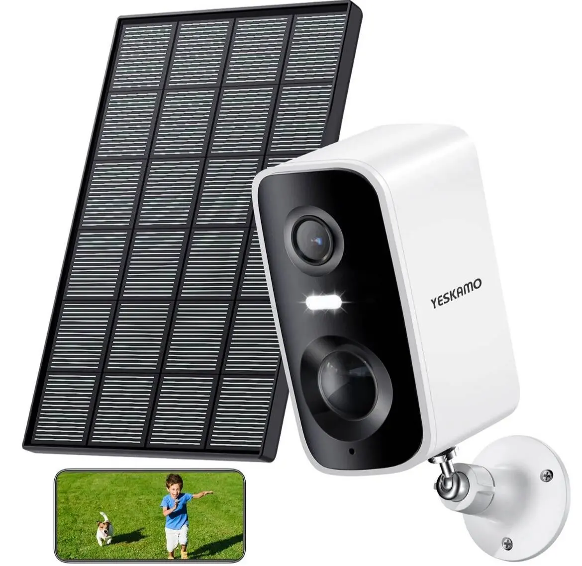 2K Solar Security Camera Outdoor WiFi, 2K HD Battery Powered, AI Human Detection, Color Night Vision, Motion Alerts, Siren Alarm, IP66 Waterproof, No Wiring Needed