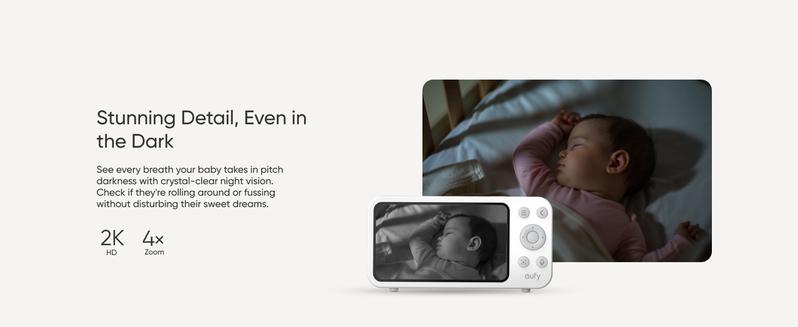 【Exclusive Bundle】eufy Baby Monitor E20 with 2K HD Camera, 5'' 720p Display, Hybrid Wi-Fi and No Wi-Fi Connection, App and Monitor Control, Pan-Tilt, 4× Zoom, Portable Camera with Built-in Battery, ANR, Smart Alerts, Secure with Anti-Hack Protection