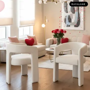 【Valentines'Day】DAYALANE Dove Dining Chair Velvet Boucle Fully Assembled Modern Barrel Upholstered Accent Kitchen Chair Open Back Side Armchair Comfy Makeup Vanity Chairs for Living Room Home Office Reception