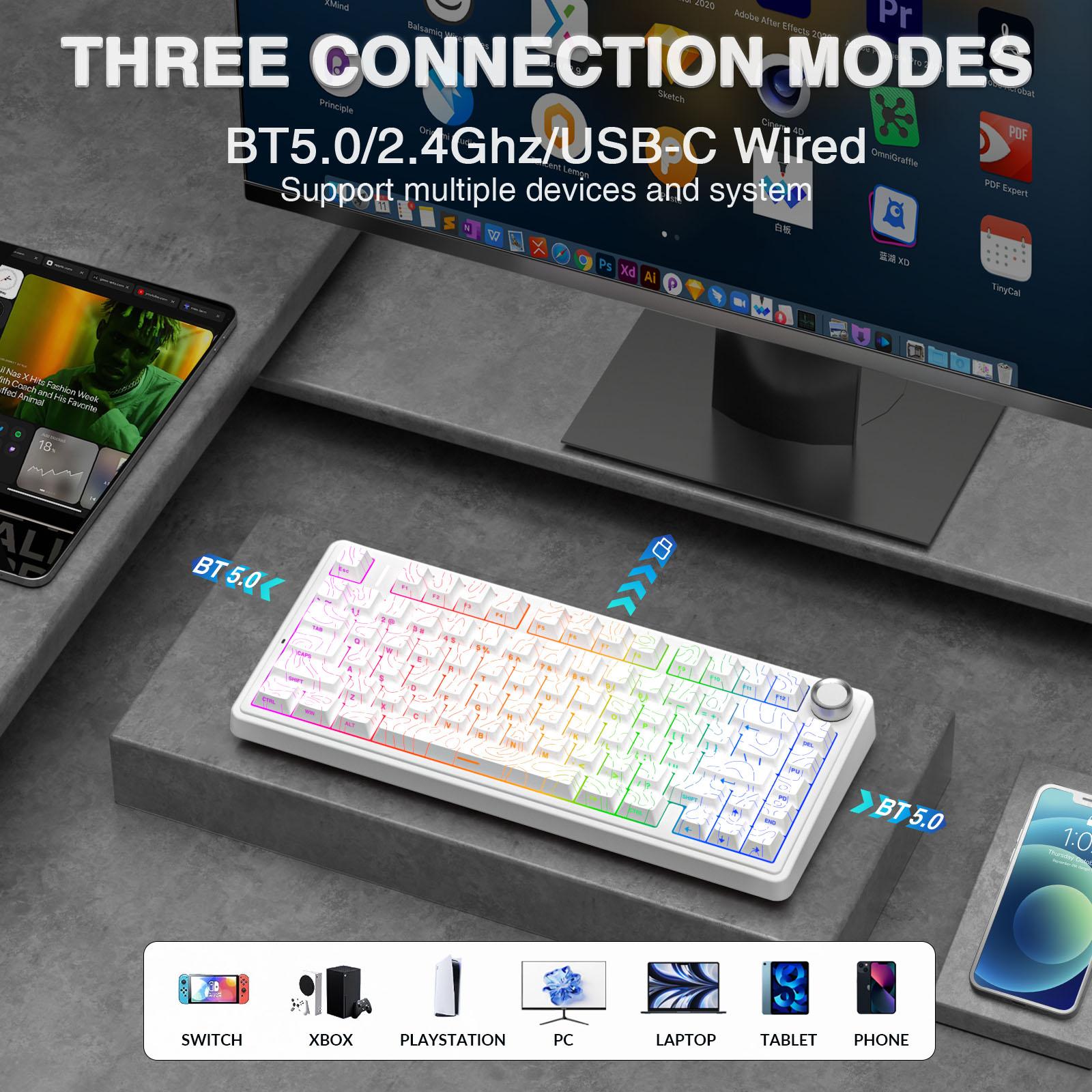 [New]AULA F75 Pro Wireless Mechanical Gaming Keyboard,75% Gasket Hot Swappable Custom Keyboard,RGB Backlit,Pre-lubed Reaper Switches,Side Printed PBT Keycaps,2.4GHz/USB-C/BT5.0 PC Accessories Office Creamy Budget Keyboards TikTokShopfalldealsforyou