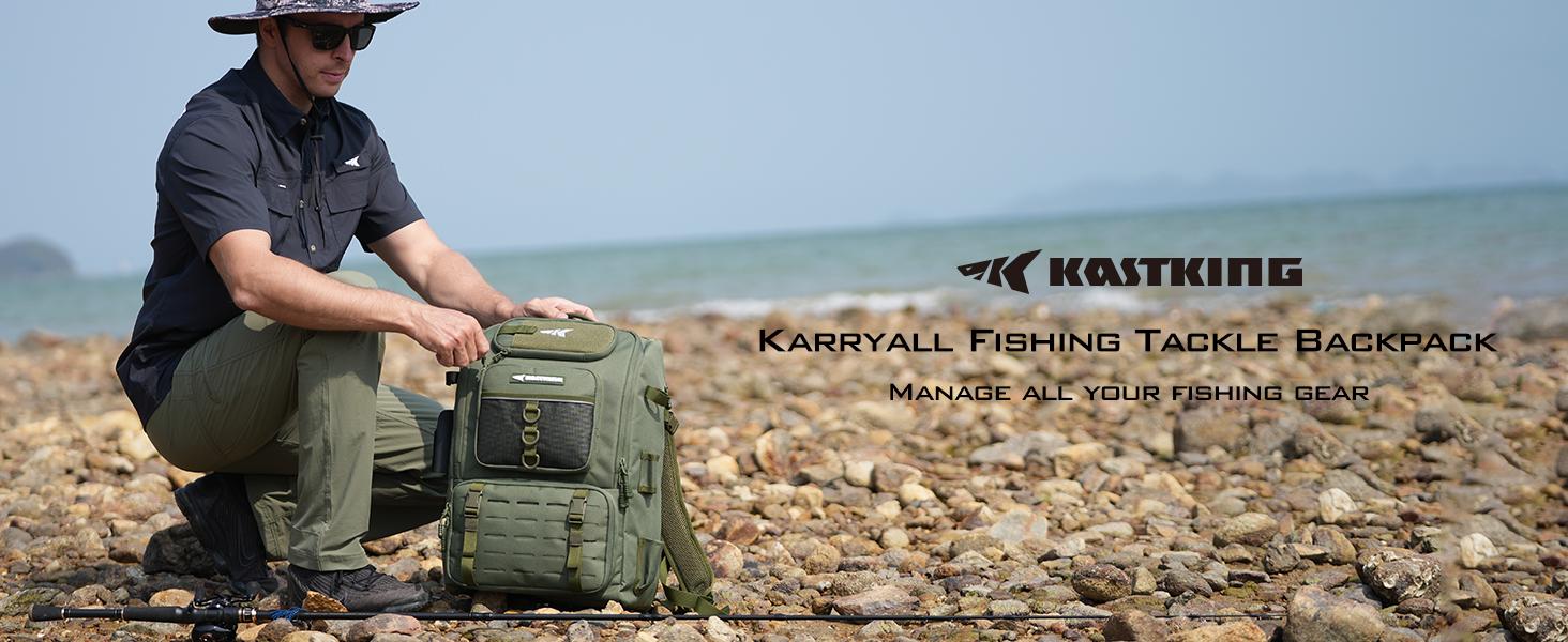 KastKing Karryall Fishing Tackle Backpack with Rod Holders 4 Tackle Boxes,40L Fishing Bag Storage Fishing Gear and Equipment, Multi-Functional Storage ,Waterproof & Durable Fishing Bag Ideal for Camping & Outdoor Activities Hunting
