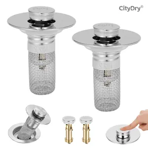 CityDry-Bathroom Sink Stopper Hair Catcher Universal Pop Up Sink Drain Filter with Stainless Steel Filter Basket & Brass Drain Plug