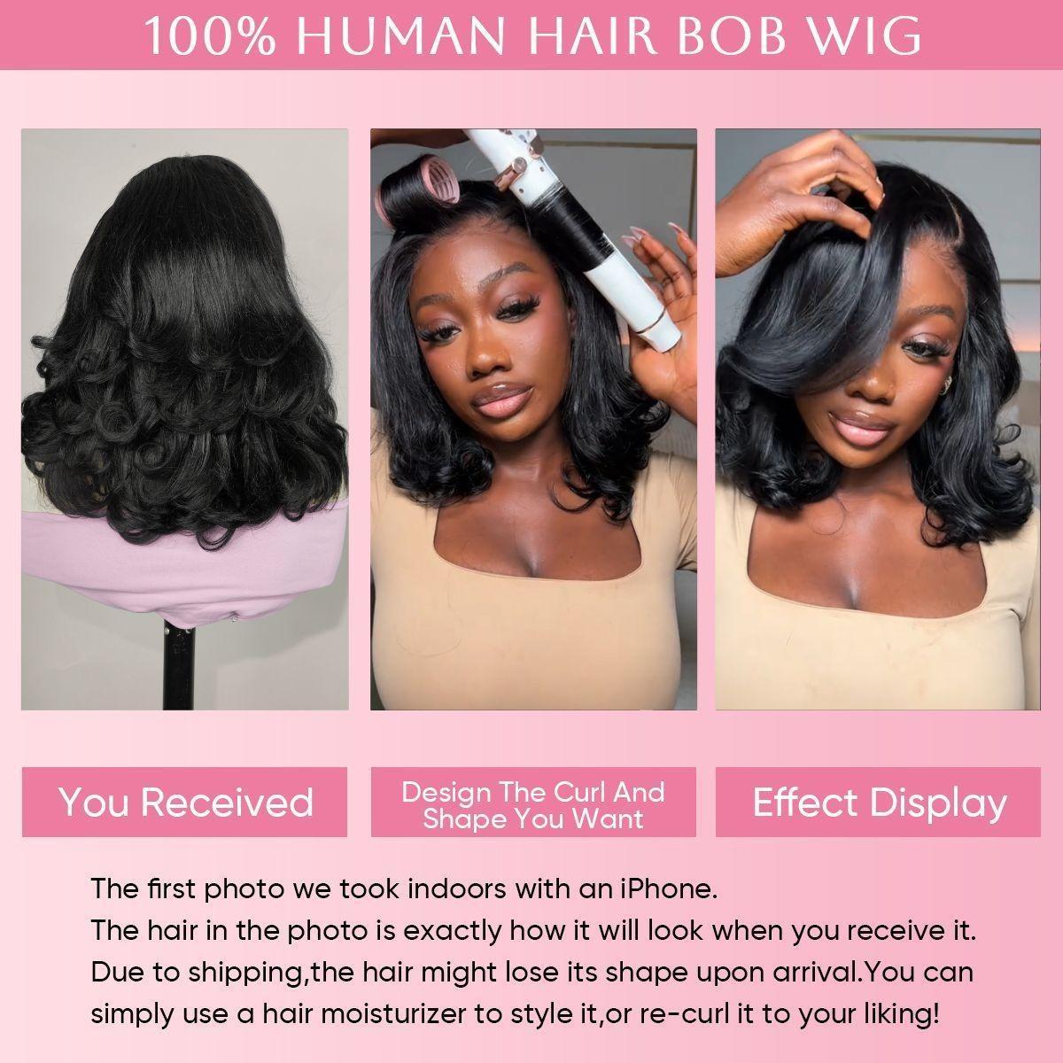 [Upgraded 7x6 Lace] Menglle Hair Side Part Glueless Layered Cut Loose Wave 7×6 Pre Cut Lace Human Hair Wigs Shoulder Length Short Bob Wig Pre Hair styled#greenish#TikTokShopSpringGlowUp