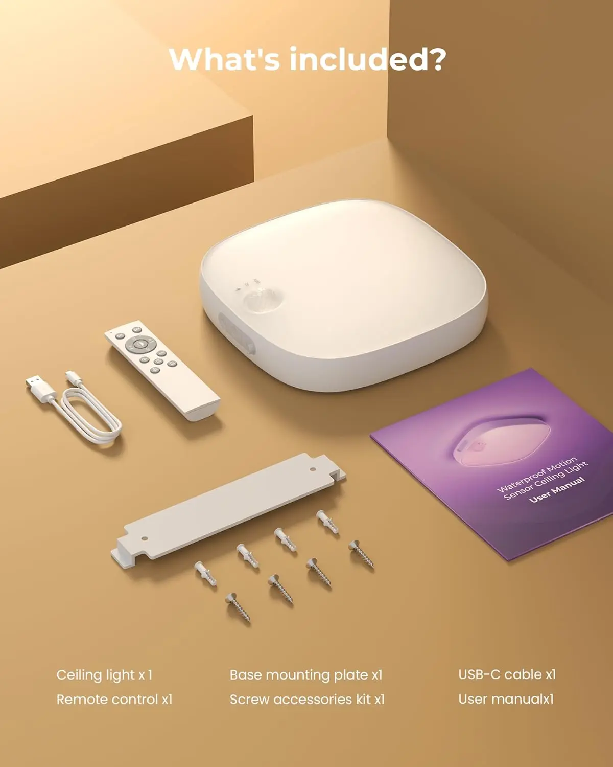 FULEN Shower Lights IP65 Waterproof, Motion Sensor Ceiling Light, Rechargeable Closet Light with 10000mAh Battery, LED Shower Lamp for Bathroom, Cordless Ceiling Lamp with RGB Colors, Remote Control