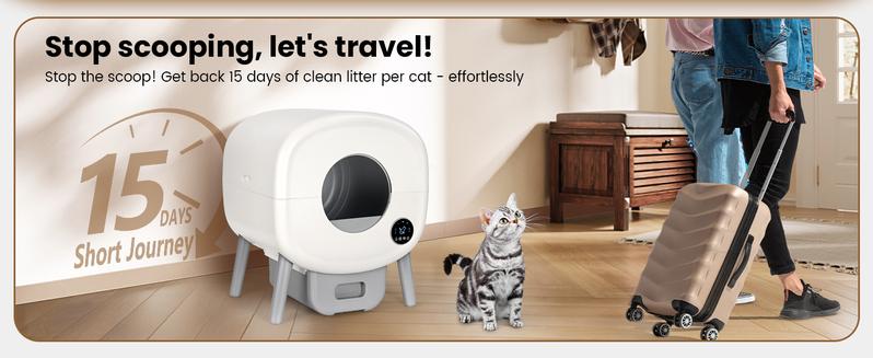 Self Cleaning Litter Box,Large Capacity Automatic Cat Litter Box Self Cleaning for Multiple Cats with App Control and Safety Protection,2 Roll Litter Bags,White