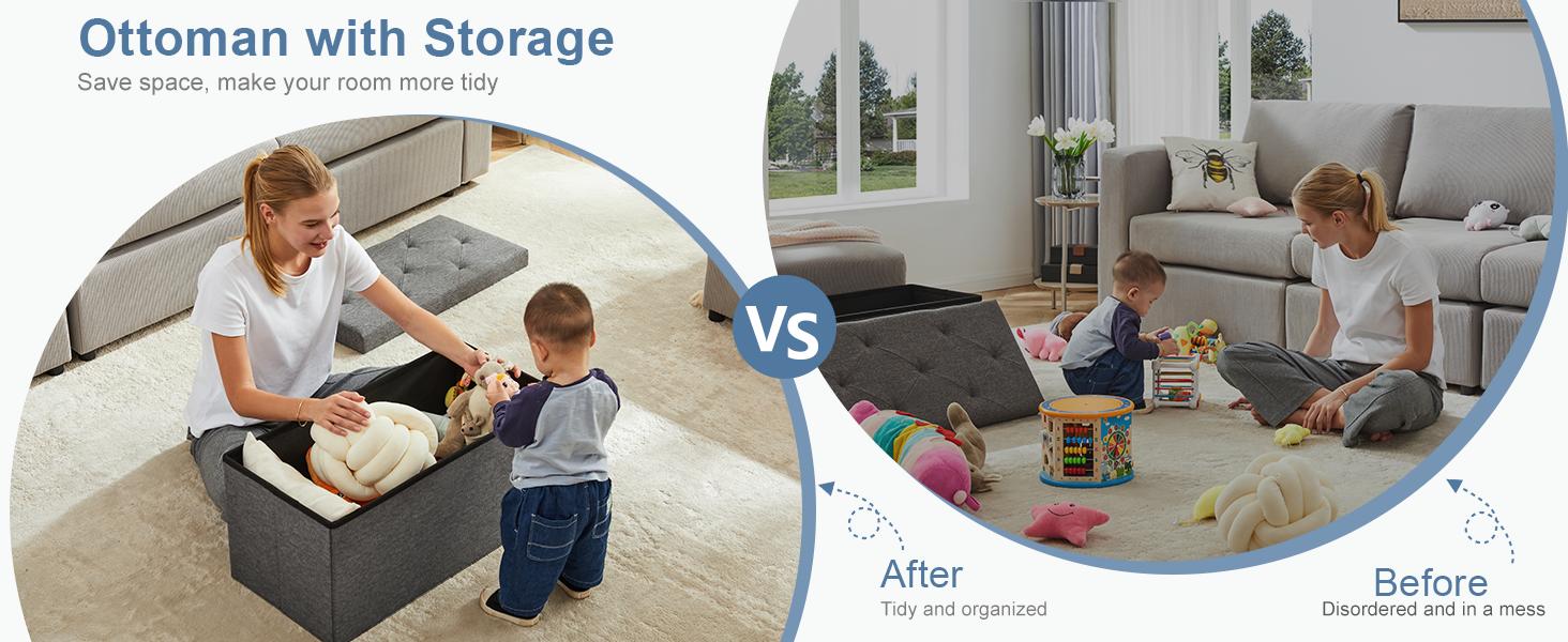 【New Color】Sweet Furniture F Foldable Storage Ottoman Bench - Large Ottoman Chest for Bedroom, End of Bed