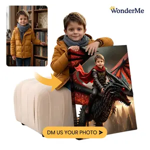 WonderMe The Dragon Rider Personalized Portrait - Custom Photo Print for Kids - Professional Quality - Ready to Hang - Fierce Dragon Rider Design