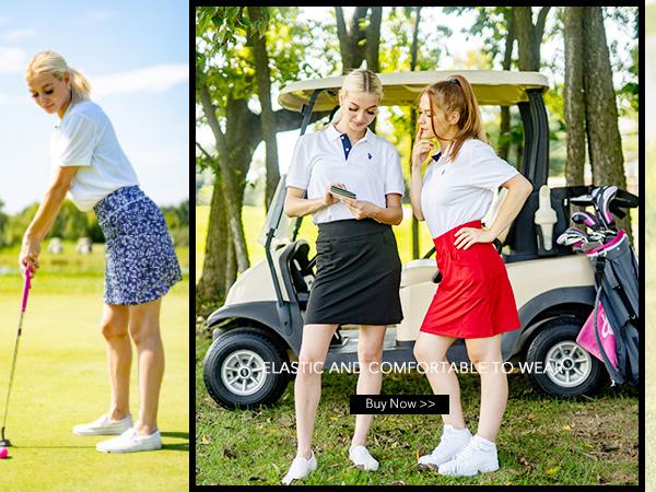 PINSPARK Skirt for Golf Tennis Women's Sports Athletic with Four pockets Knee Length Built-in Shorts Casual Workout  Springtok Outdoorfun