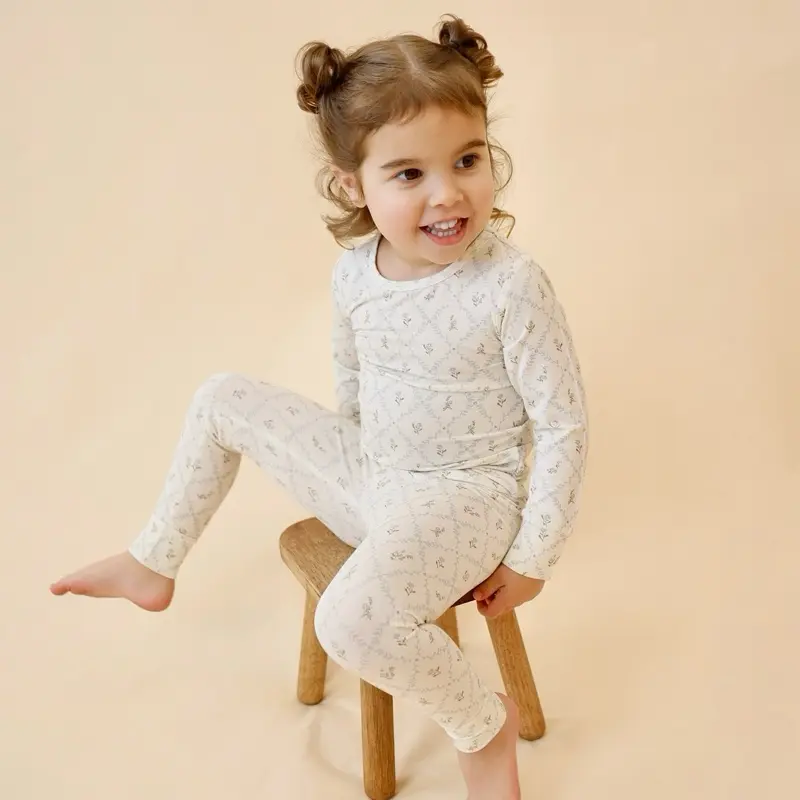 Bamboo Toddler Two-Piece Set – Long Sleeve Lounge Wear, Soft & Breathable (Vintage Floral)