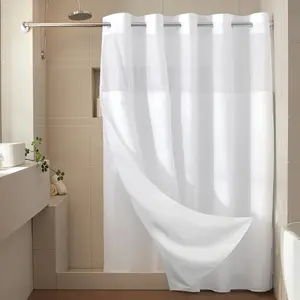 【2026】71W x 75H Heavyweight No Hooks Required Dotted Waffle Weave Shower Curtain with Snap in Liner，Bathroom Curtains Shower Set,Hotel Grade,Spa Like Bath Curtain,White