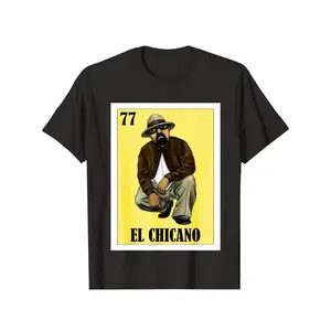 Black T Shirt Featuring El Chicano Loteria Card Design with Number 77 and Mexican Cultural Art Print for Casual Wear and Cultural Expression graphic  tee