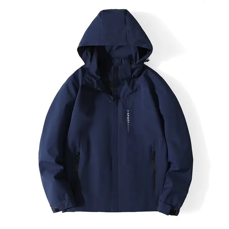 Style jacket for men and women, loose-fitting outdoor waterproof  Hoodie Long Sleeve Clothing Menswear Zipper Coats Collar Decoration Fabric Hem Matching Navy Navy Pocket Polyester Straight Tops Gamis Beige Plain