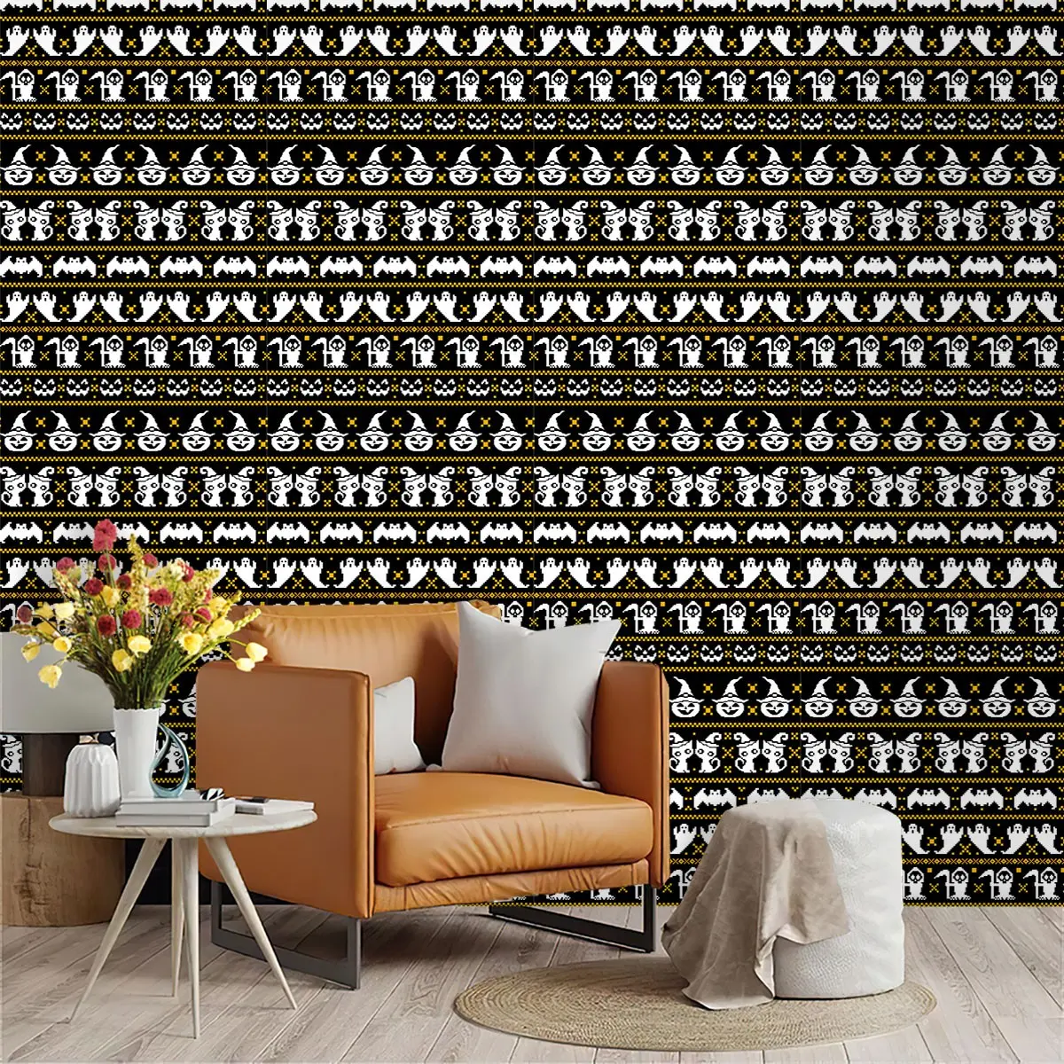 Halloween Ugly Sweater Theme Wallpaper, PVC Material, Peel and Stick, Kitchen/living Room/bedroom Decor, Wall Transformation