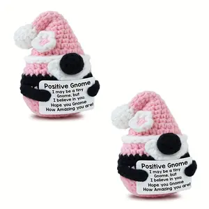 2PCS Handmade Emotional Support Gnome - Easter Basket Stuffer 2026 - Positive Crochet Gift with Healing Message - Aesthetic Desk Decor & Teen Girl Gift