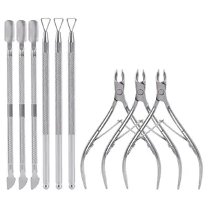 9 Packs Cuticle Trimmer with Pusher - Professional Stainless Steel Cuticle Nippers Cutter Clippers and Cuticle Remover Manicure Tools for Fingernails Toenails (silver)