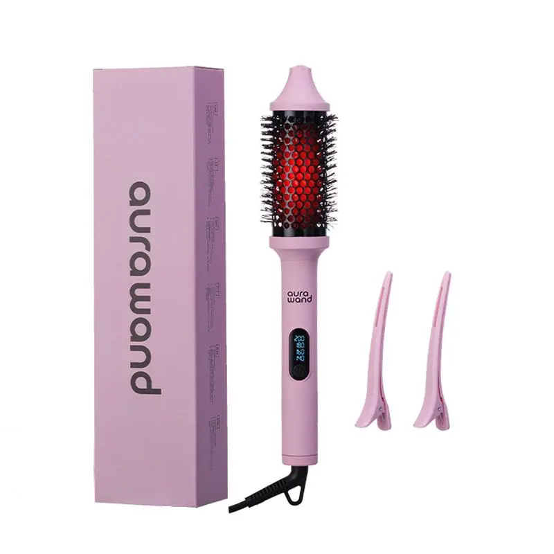 Aurawand Thermal Brush - Heated Round Hair Styling Brush for Blowout Look, Frizz Control, Bouncy Curls & Silky Straight Hair, Dual Voltage, Sakura Pink, Far-Infrared Core, Advanced Negative Ion Tech, 4 Heat Settings, Less Damage, Negative Ions, Blowout Ha