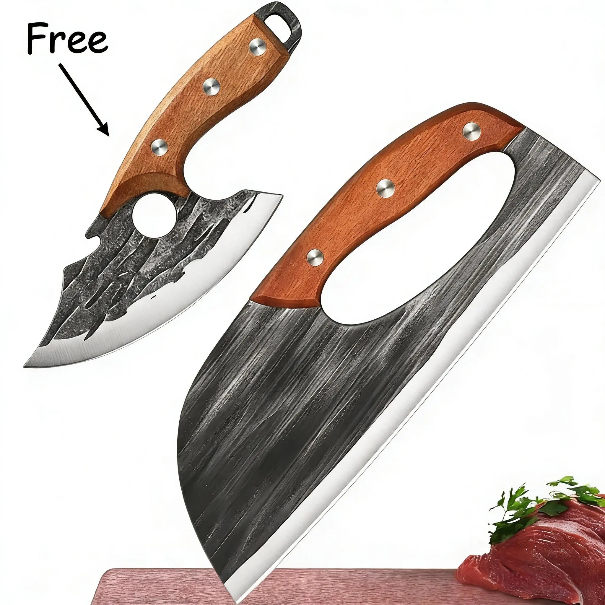 Buy 1 Get 1 Free Forged Kitchen Knife Set - Sharp Durable Meat Cleaver Chef Knife, Ergonomic Non-Slip Handle, Precision Cutting Bone Chopper Gift Box