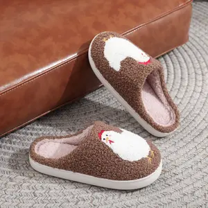 Soft Plush Hen Slippers, Fluffy Home Slippers, Cute Chicken Embroidered Indoor Outdoor Shoes, Fall Winter Perfect Gift for Family