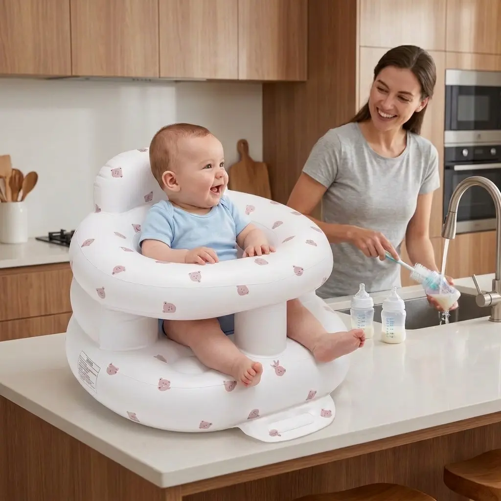 Inflatable Toddler Chair - Portable Baby Floor Chair with Safety Rails, Thick Sit-Me-Up Design, Built-In Pump for 3-36 Mth Infants Learning to Sit, Portable Toddler Chair