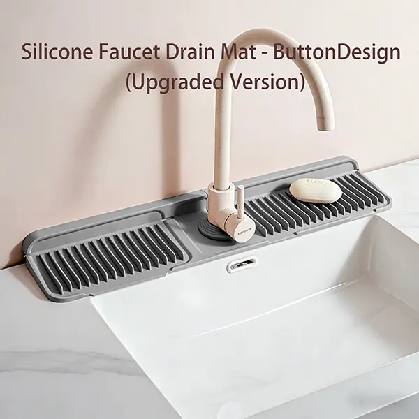 24 Inch Upgraded Button Design Silicone Faucet Drain Mat | Sink Splash Guard Water Catcher Mat， Sink Protectors for KitchenSink Faucet Mat Splash Guard for  Sink Area,Longer Silicone Faucet Guard & Draining Mat  Faucet Mat Long Steep-Slope stoppe anti