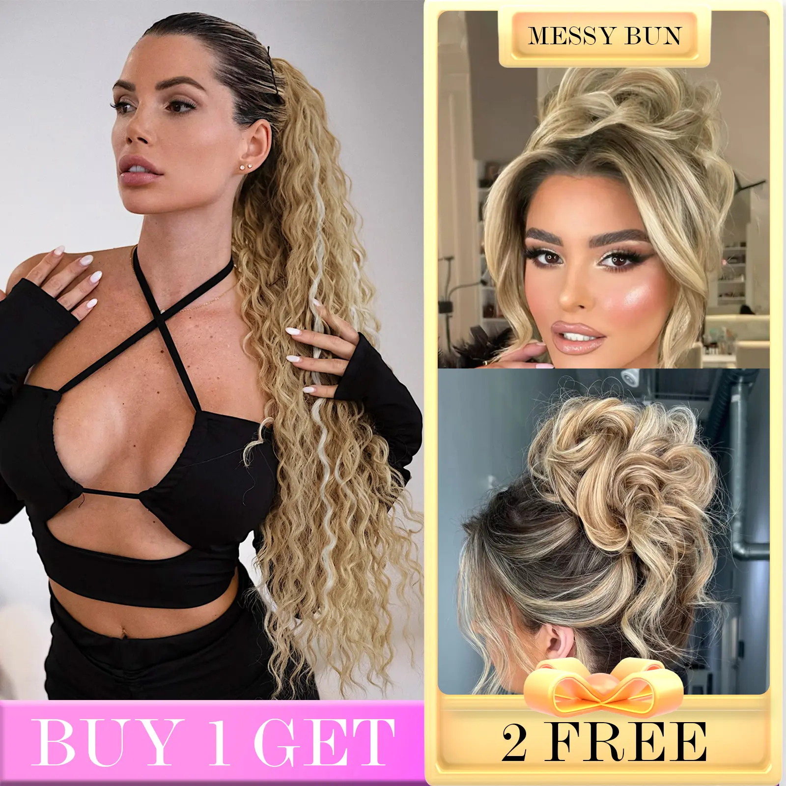 ''Buy 1 get 3'' 30 Inch Claw Long Wavy Ponytail Extension Curly Synthetic Hairpiece for Women Soft Natural Looking Clip in Hair Extensions Outdoorfun