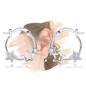 S925 Sterling Silver Star Earrings for Women –Hypoallergenic Cubic Zirconia Sparkling Star Stud Earrings & Star Hoop Earrings ,Fashion Minimalist Celestial Jewelry Gift for Girls, Birthday Anniversary Christmas Holida