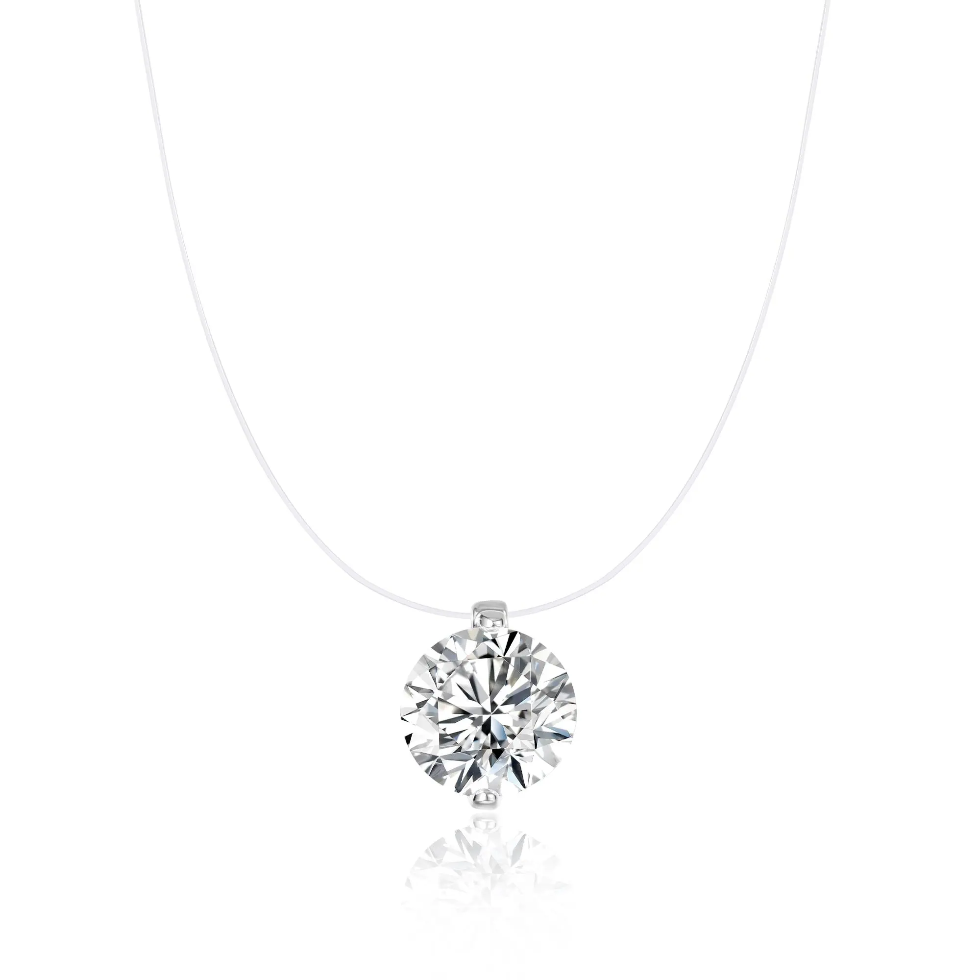 Women's Floating Cubic Zirconia Pendant Necklace on Invisible Transparent Cord, Minimalist Choker Adjustable Length, Everyday Layering Jewelry, For Woman,Gift,summeroutfits,vacationoutfits,beachoutfits,Thick Clear Invisible Fishing Line alloy necklace sri