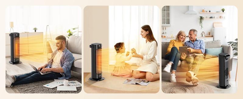 VAGKRI Space Heater, 1500W Portable Electric Heater with Thermostat, Remote, 3 Modes, Timer, Oscillating, Overheating & Tip-Over Protection, Fast Ceramic Heater for Bedroom Office Garage Indoor Use