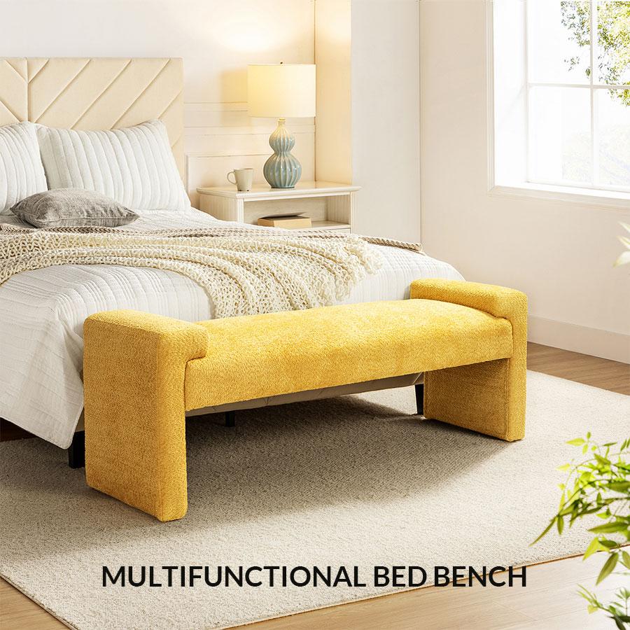 HULALA HOME Hulala Vittoriano Upholstered Bench, Textured Polyester Fabric, Spacious Bearing Surface & Arm Tray, Ideal for Entryway and Bedroom