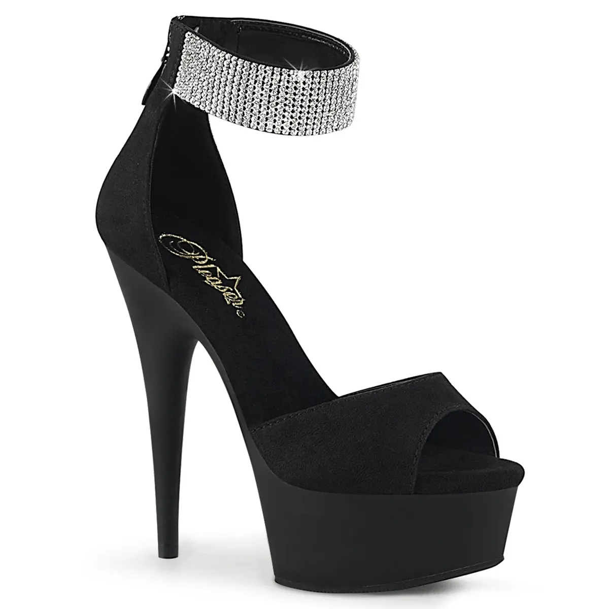 Pleaser Women's Delight-625 Suede Heeled Sandals, Elegant 6-Inch Platform High Heels with a Rhinestone Embellished Ankle Cuff