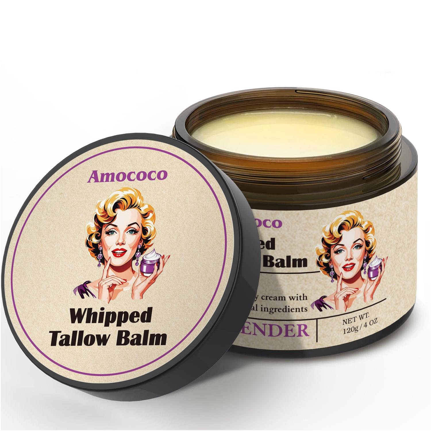 Tallow Cream 100% Natural Moisturizing Face and Body Cream That Soothes, Nourishes, Firms and Hydrates The Skin With Lavender and Vanilla Scents in Vintage Packaging.
