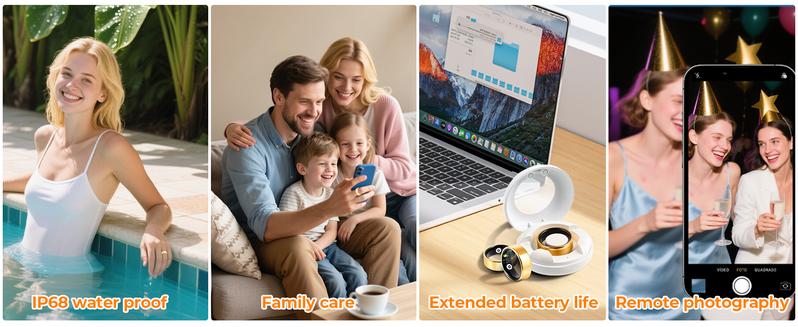 Smart Ring for Women & Man, Health Fitness Tracker,IP68 Waterproof Sleep Monitoring with Charging Case and Ring Protector,Remote Photography,Body Detection Finger Ring,No Subscription Fee for iPhone&Android(Gold and Silver) Wearable Devices