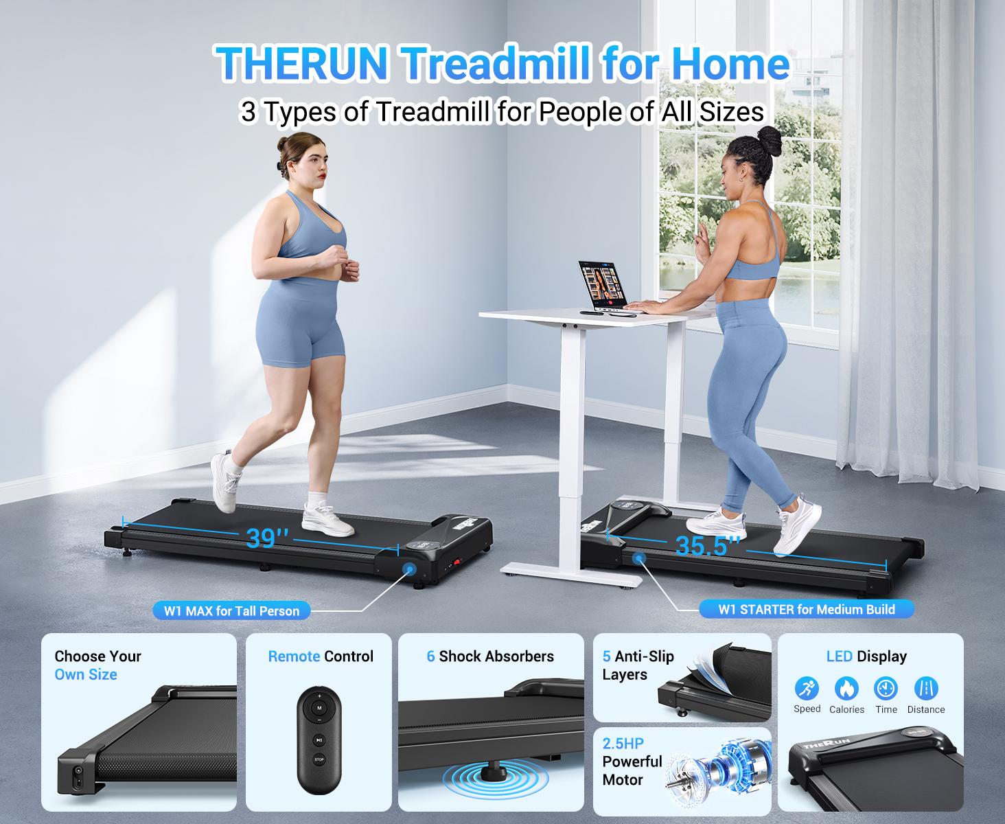 THERUN Foldable Walking Pad Treadmill, with/without Handle, Low-Noise Motor 300 lbs Load Shock Absorption LED Display & Remote Control Compact Treadmill for Home & Office Exercise